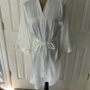 Linea Donatella White Satin Robe with Pink Trim
